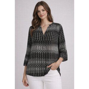 Banana Republic Black White Geometric Blouse Medium Long Sleeve Top Chic